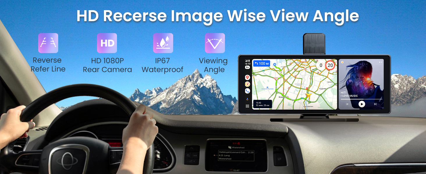 10.26寸4K车载Carplay Auto导航前后双录高清手机投屏行车记录仪